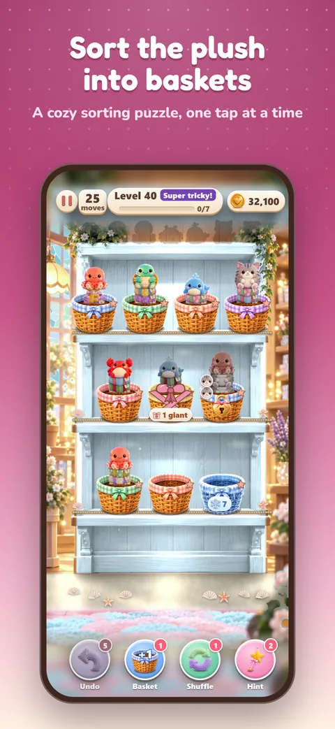 Screenshot 1: Sort the plush into baskets