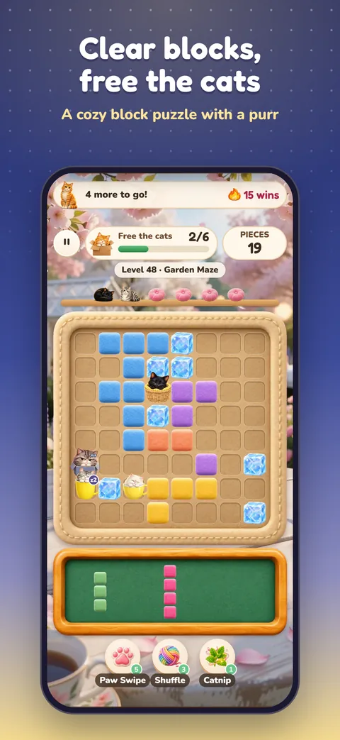 Screenshot 1: Clear blocks, free the cats
