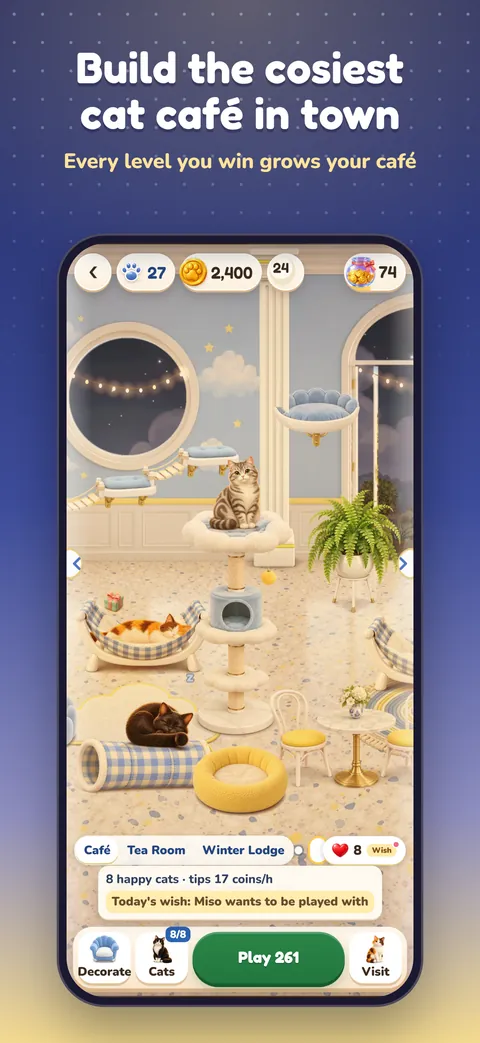 Screenshot 2: Build the cosiest cat café in town