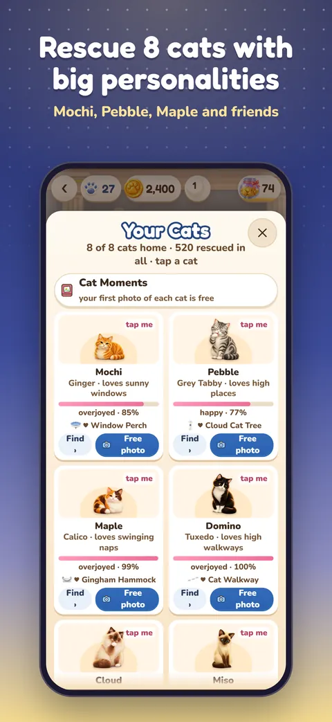 Screenshot 3: Rescue 8 cats with big personalities